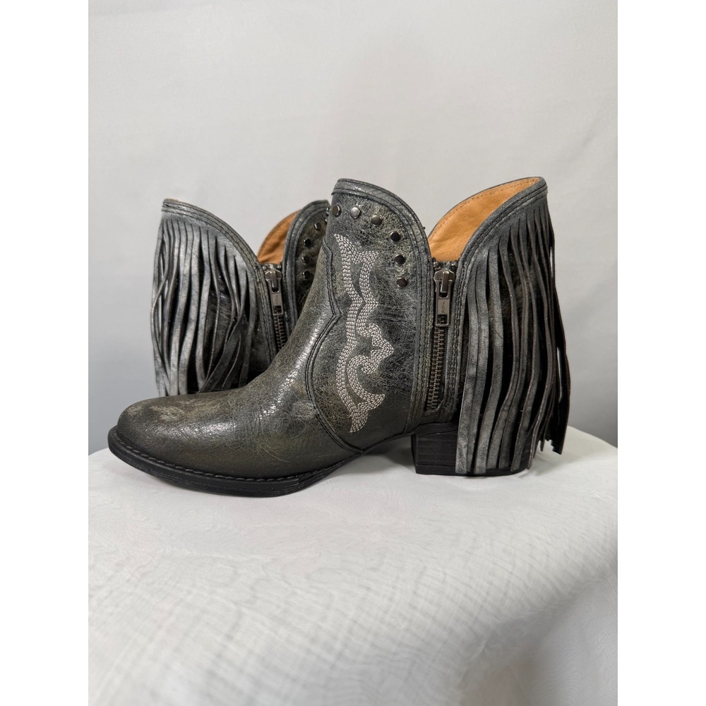 Sterling River Boots Women's 10M  Fringe Western Ankle Boots Leather Gray EUC‎